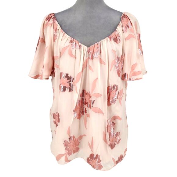 Rebecca Taylor Top Womens XL Pink Metallic Floral Blouse Silk Blend Lined New - Picture 1 of 13